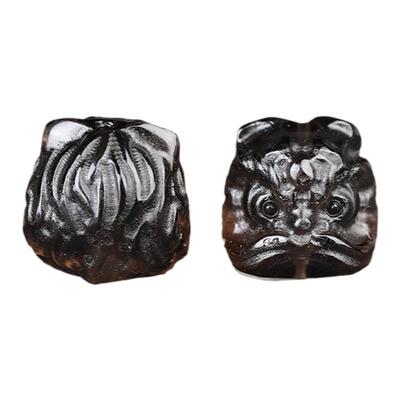 天然白水晶粉黄银曜石醒狮配饰
