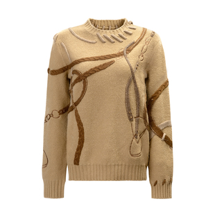 Betty私服!山羊绒马鞍猪鼻扣圆领毛衣毛线帽驼色古着感休闲上衣