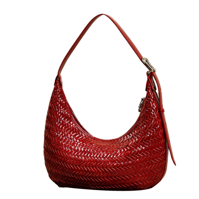 小众品牌编织头层牛皮月牙包女