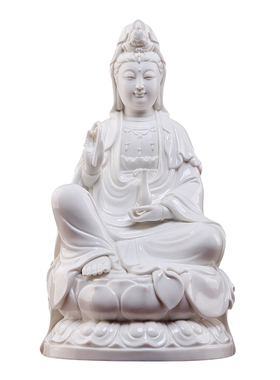 戴玉堂德化白瓷坐莲观音菩萨佛像家用供奉陶瓷家里观世音菩萨摆件