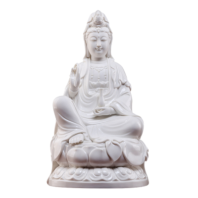 戴玉堂德化白瓷坐莲观音菩萨佛像家用供奉陶瓷家里观世音菩萨摆件