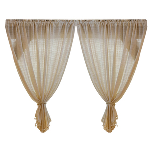 拾光奶油色窗纱美式日式棉麻半遮光窗帘免打孔透光不透人隔断飘窗