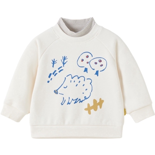 【新品】papa爬爬冬季儿童加绒卫衣圆领绒衫男童女童粒粒绒上衣