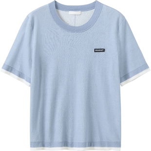 播商场同款宽松假两件短袖针织衫女秋新品休闲上衣BDS3SD3224