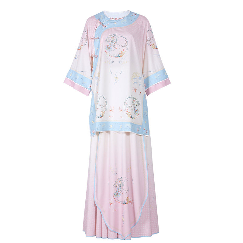 诗意花朵古典舞服满庭芳国风舞蹈服新中式舞蹈练功服飘逸宽松粉色