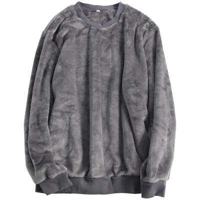 男加厚法兰绒纯色套头上衣单件