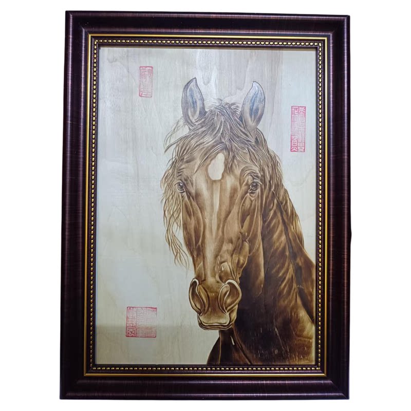 上新非遗木板烙画火墨丹青传统特色工艺火笔烫画摆件商务年会礼品