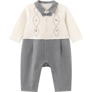 【商场同款】英氏婴儿连体衣假两件男童可爱纯棉男宝春秋外出衣服