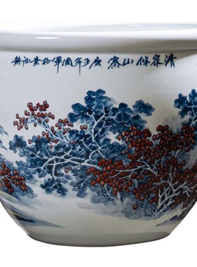 景德镇大师手绘落地卷轴缸