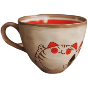 现货波佐见三只猫咪手绘招财猫马克杯咖啡杯水杯子喝茶办公室水杯