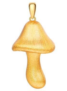 VISING珠宝【福满金菇】黄金色手工勾丝蘑菇吊坠项链锁骨链S925银