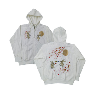 绝版百花缭乱功夫月兔重工日式复古横须贺刺绣连帽开衫卫衣Y793