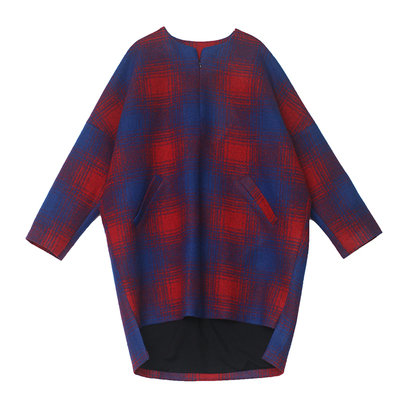 姜欢原创红蓝格子冬款罩袍外套