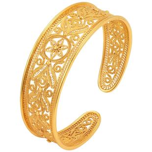 花叶相随银鎏金手镯非遗花丝镂空新中式高级感纯银手环手饰银镯子