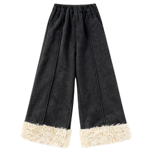 一条过冬裤子女童毛呢裤湖州织里童装冬季超厚保暖儿童加绒阔腿裤