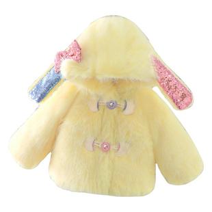 女童仿皮草2025冬季新款可爱兔子毛毛外套宝宝加绒加厚冬装棉服潮