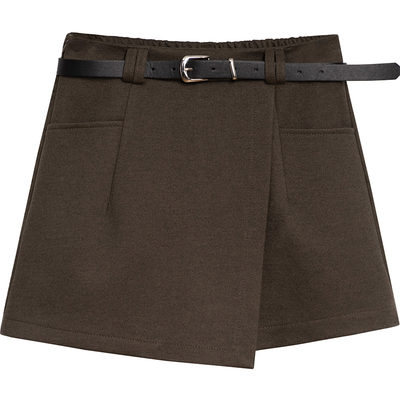 A字高腰复古百搭毛呢阔腿短裙裤