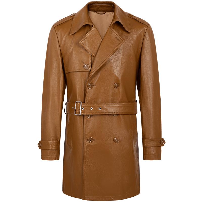 GIOVANNI VALENTINO秋冬季新款2024真皮皮衣外套男牛皮中长款风衣