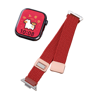 新年红色适用华为FIT4表带FIT3手表watchfit4pro女细款尼龙编织磁吸腕带fit2秋冬新款智能fit3高级透气替换带