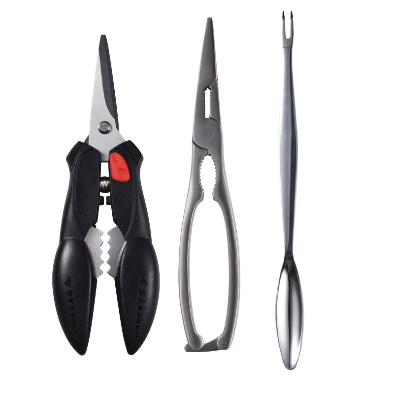 喜诗304不锈钢蟹钳夹吃螃蟹工具蟹八件大闸蟹神器拆剥蟹剪三件套