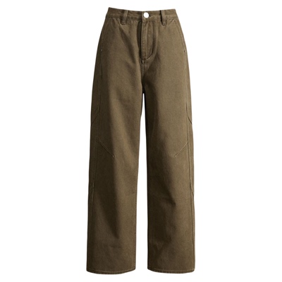 棕咖色阔腿弯刀牛仔裤2026新款春