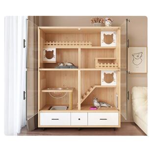 猫别墅实木猫笼子家用室内猫窝猫屋超大自由空间猫咪房子猫舍猫柜