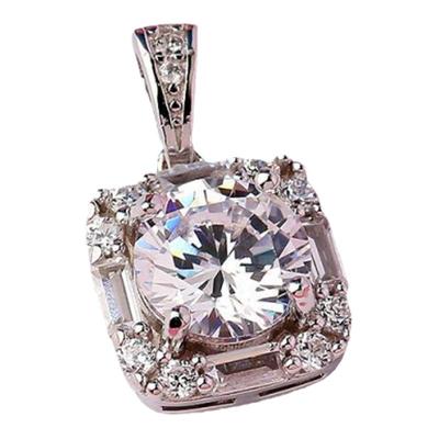 项链女小众设计感高级白色方型锆石吊坠2021年新款925纯银挂件