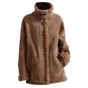 羊剪绒大衣女新款2026冬中长款时尚保暖海宁羔羊毛毛颗粒皮草外套