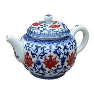 景德镇七承堂青花釉里红缠枝莲泡茶壶复古家用陶瓷功夫茶具过滤单