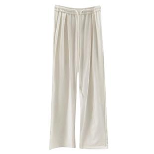 软糯白色裤子女秋冬新款加绒高腰显瘦奶油裤垂感高级感针织阔腿裤