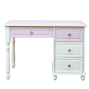 樱桃木儿童书桌椅1米1全实木女孩白色奶油风一体学习桌学生写字桌