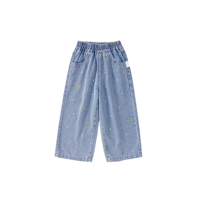 皇室童缘女童星星直筒牛仔裤