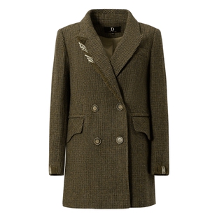 IDPAN女装复古通勤冬季新款时尚设计感撞色千鸟格西装外套女