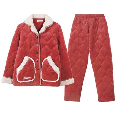 好波冬季大码加厚家居服套装女士保暖抗寒睡衣男大码可外穿HJ2496