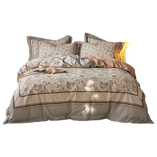 复古风全棉磨毛加厚保暖四件套纯棉亲肤轻奢被套床笠款床上用品