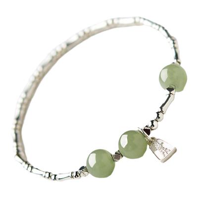 银手链女男节节高升竹节碎银几两东海水晶翡翠玉石散珠和田玉手串