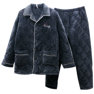 限时特价安之伴男士夹棉加厚睡衣冬季款加绒保暖珊瑚绒加棉家居服