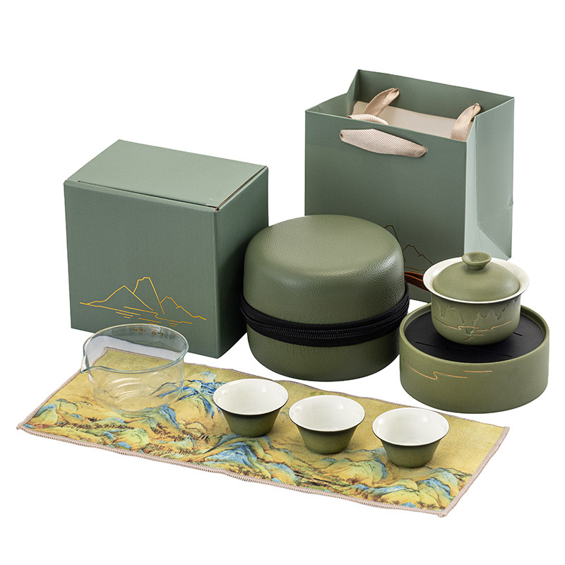 便携式旅行茶具套装家用快客杯户外露营装备喝茶高档盖碗茶杯茶盘