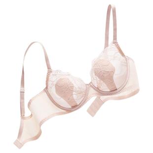 安莉芳超薄款玫瑰兔耳朵杯单层围大码内衣女大胸显小文胸CD罩夏季