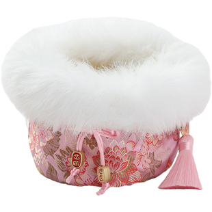 云锦宫廷风布套香炉手炉专用布袋兔绒绸缎加厚保温隔热套子粉色