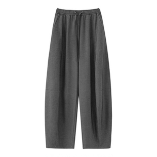 SEAWHEN海维恩松紧腰TR弯刀西裤女时髦感百搭莱赛尔羊毛阔腿裤女