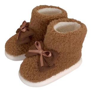 细细条 复古针织绸带蝴蝶结仿羊羔毛棉鞋女冬外穿百搭加厚雪地靴