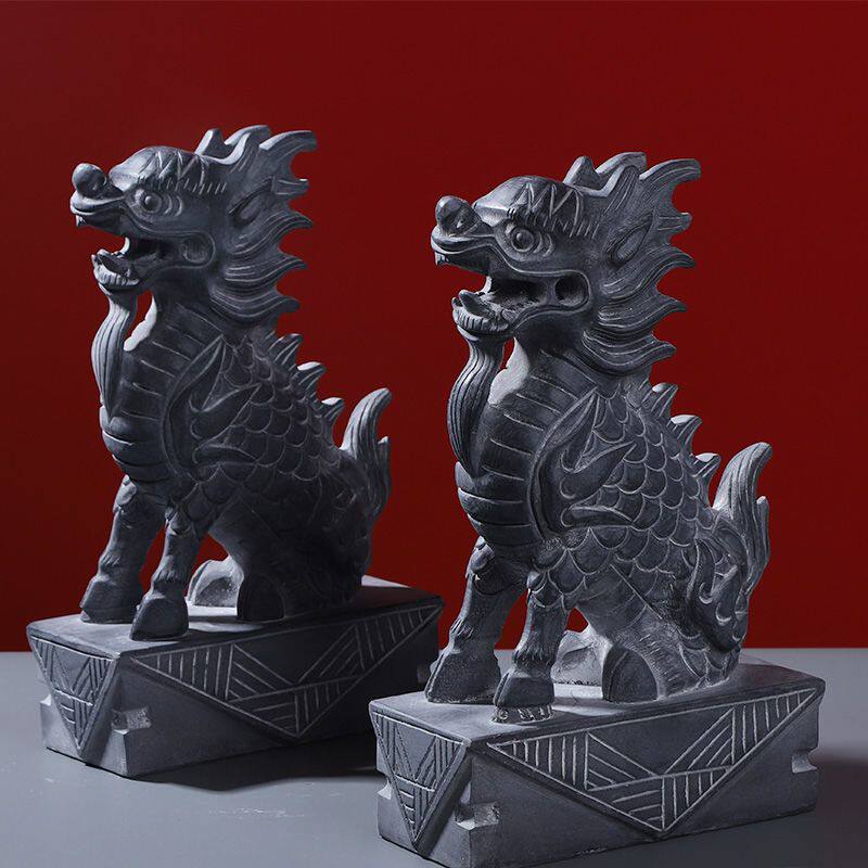 石头石雕青石麒麟门口摆件一对神兽招财纳福风水小石麒麟原石雕刻