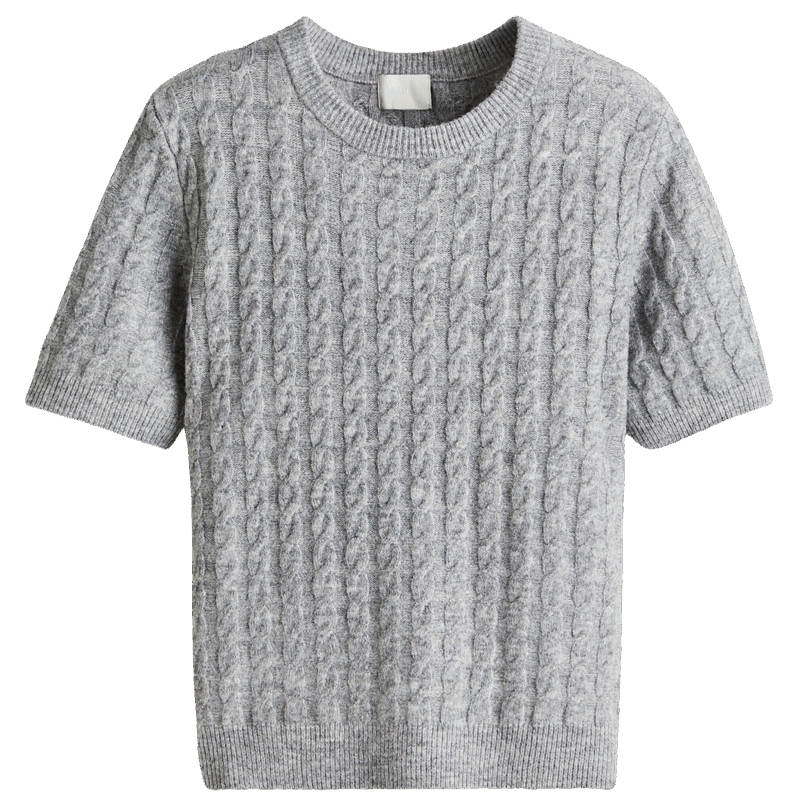 HM女装毛针织衫2025年秋季新款圆领绞花短袖针织毛衣套衫1293385