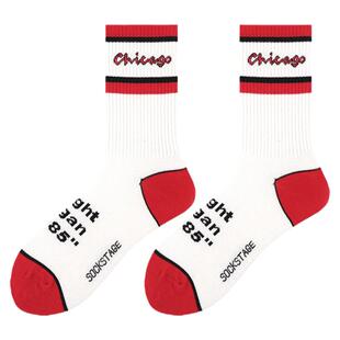 欧美潮牌袜子芝加哥AJ1袜子黑红搭配街头滑板运动休闲中筒袜男女