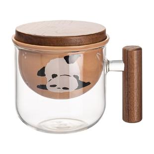 摩登主妇mototo熊猫茶杯高颜值喝茶水杯办公室杯子玻璃茶水分离杯