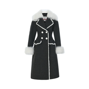 lefame拉飞姆冬季格雷系长西装式廓形收腰呢料大衣