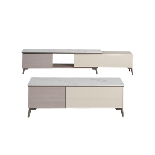 掌上明珠大理石纹亮光岩板茶几电视柜现代简约百搭伸缩储物电视柜