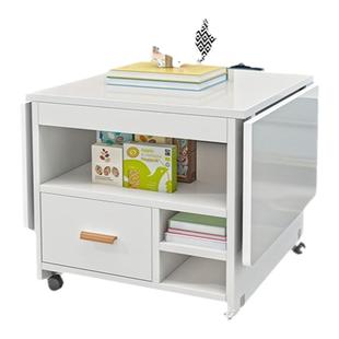 家用收纳多功能折叠茶几小户型可移动带轮仿岩板抽屉款茶几桌