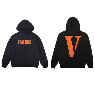 VLONE 爆裂纹印花大VLogo印花宽松拉链连帽卫衣 男女同款